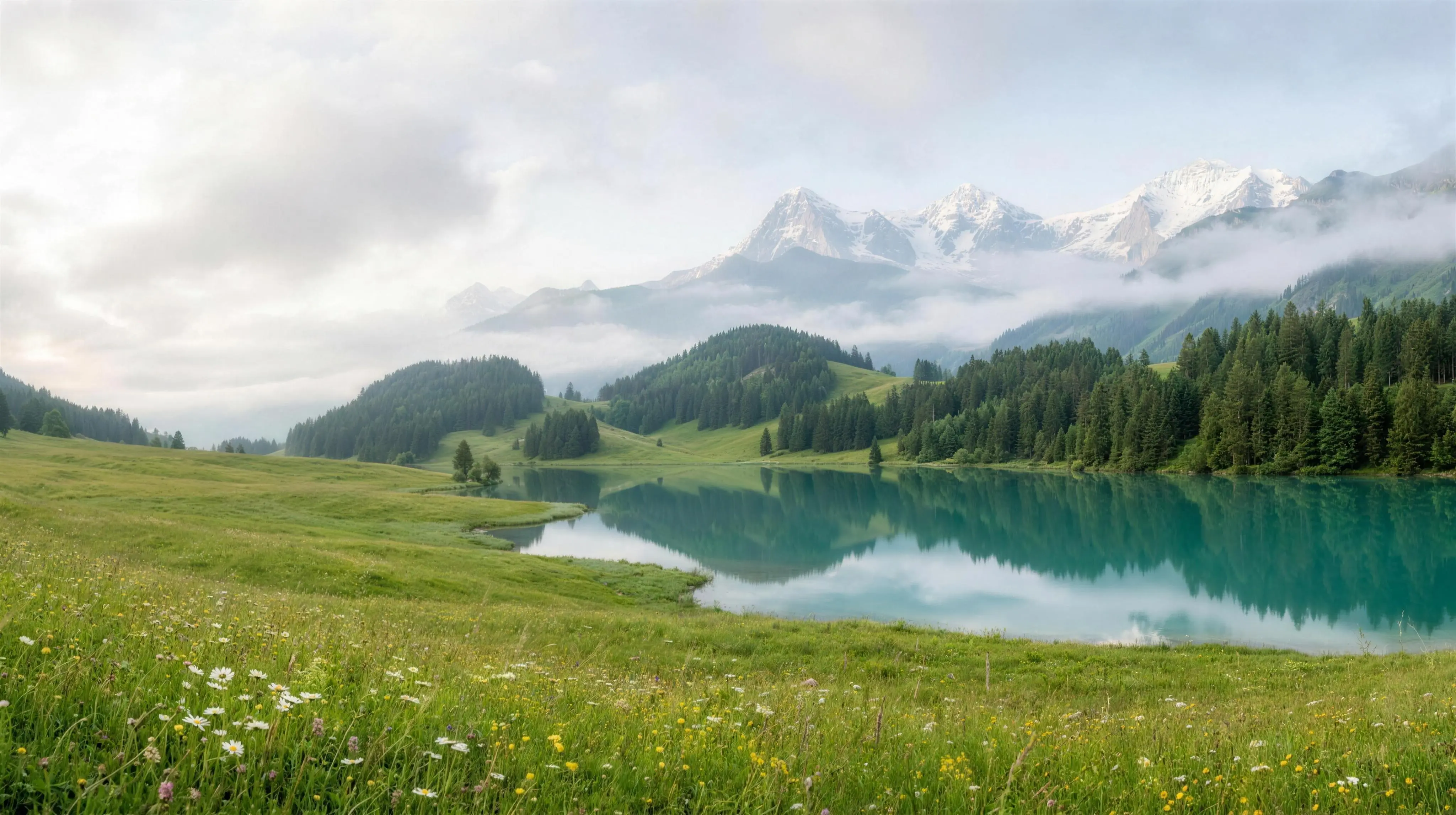 Swiss Alps — alpine meadow and mountain lake